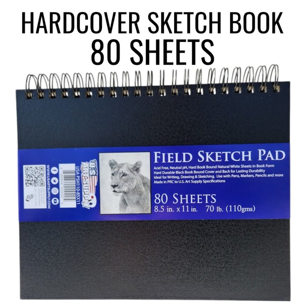 U.S. Art Supply 8.5" x 11" Premium Hardcover Sketch Book 80 Sheets 70 lb (110gsm